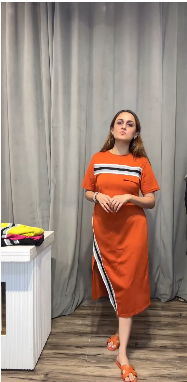 Designer Striped Elegance Cotton Lycra Round Neck Dress